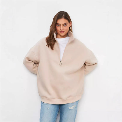 Damen Oversized Kapuzenpullover Hochkragen Reißverschluss Norvielle