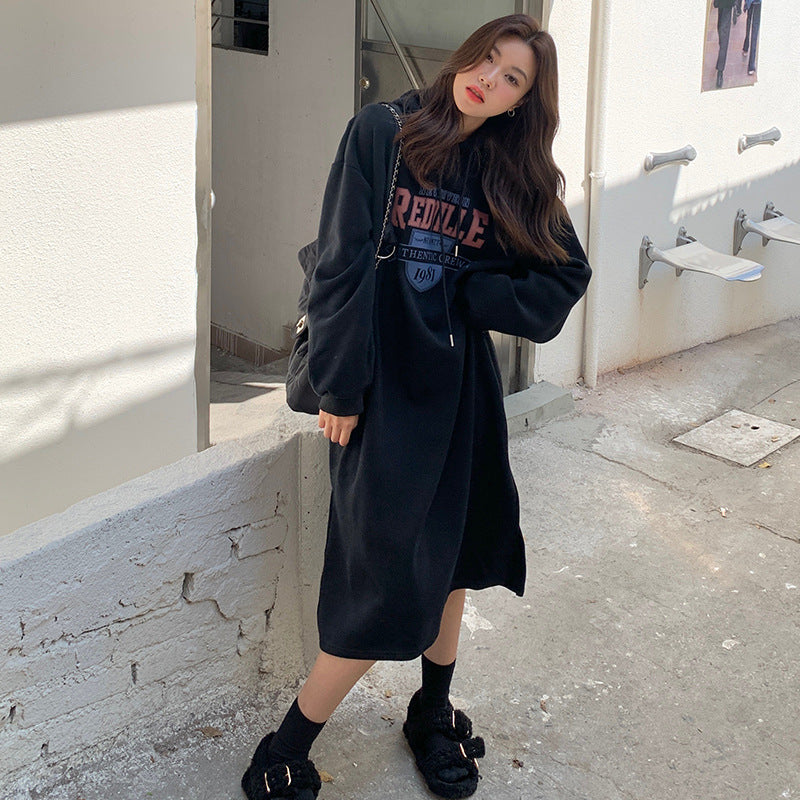 Damen Hoodie-Kleid Lässiger Schnitt Grafikdruck