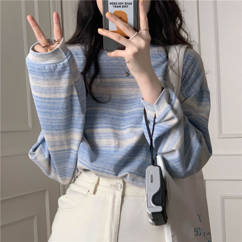 Damen Langarmshirt Streifen Weich Leicht - Norvielle