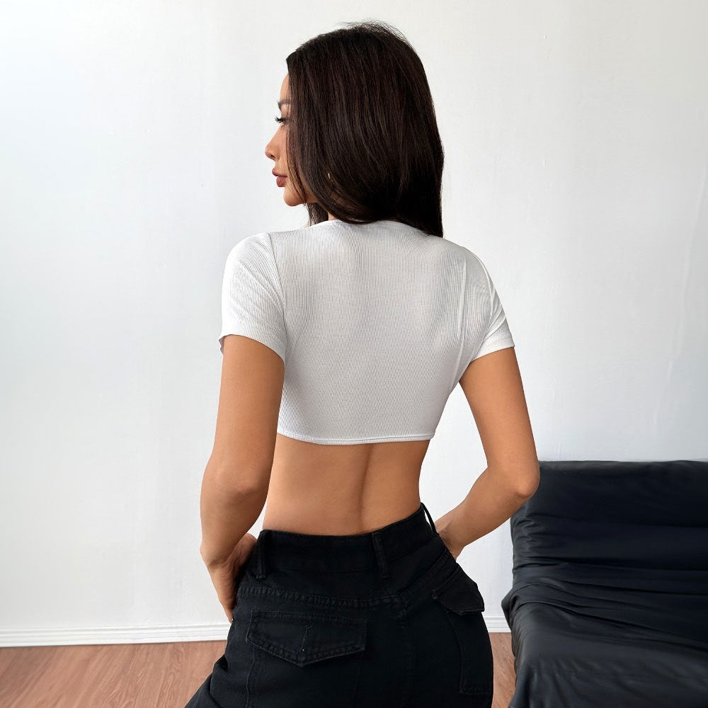 Damen Wickeltop V-Ausschnitt Crop Norvielle