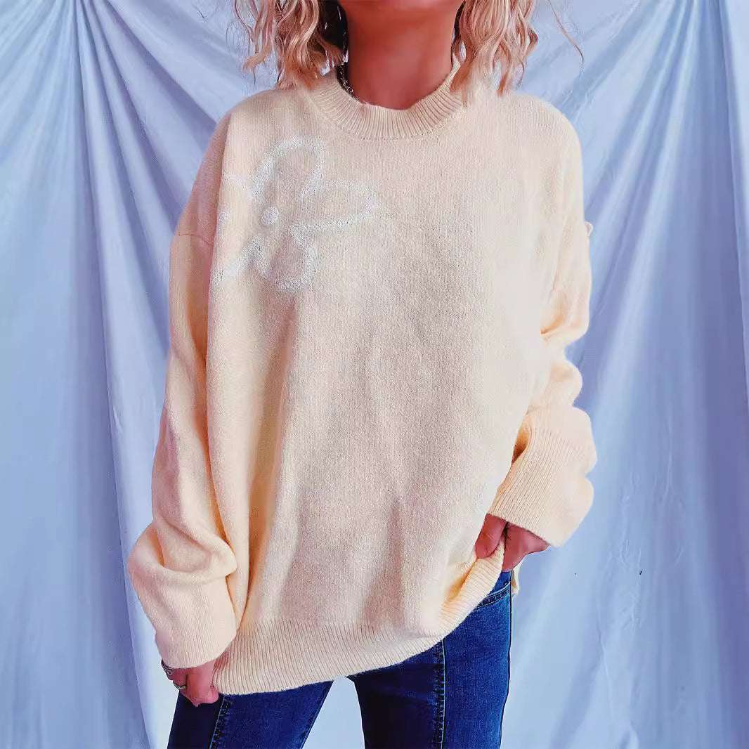 Damen Strickpullover Oversized Floralmuster Norvielle