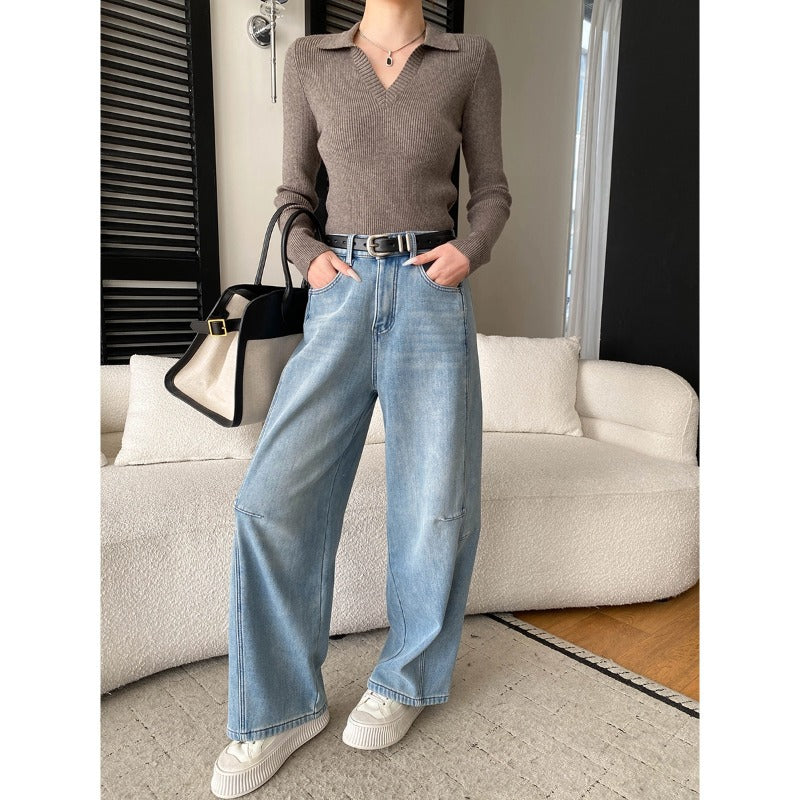 Damen Langarmshirt V-Ausschnitt Feinripp Norvielle