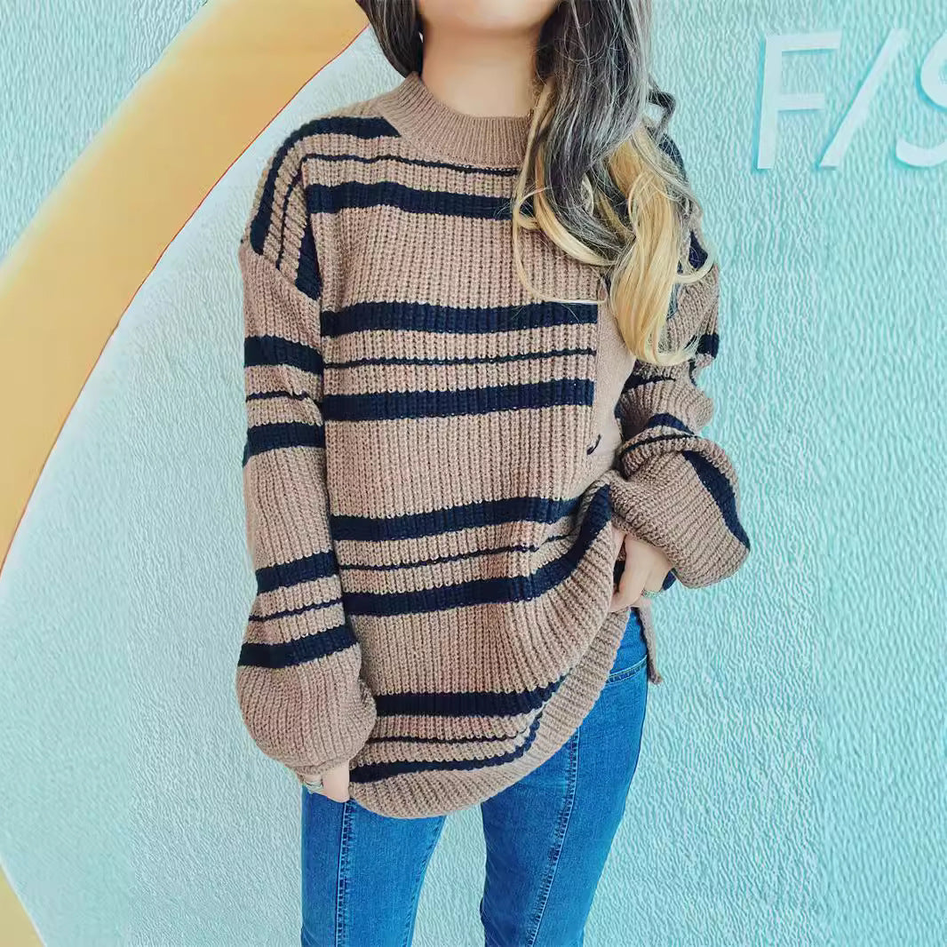 Damen Oversized Strickpullover Streifen Norvielle - Norvielle