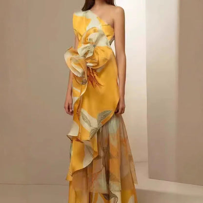 Damen Hochzeitskleid Asymmetrisch Floralmuster Norvielle