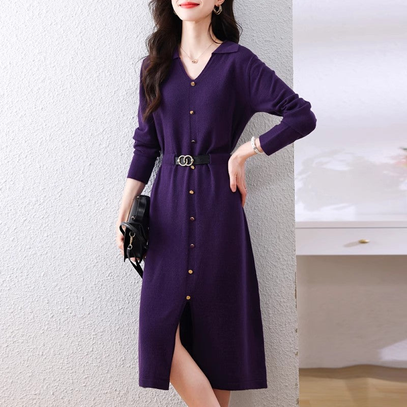 Damen Elegantes Midi-Kleid Knöpfe Tailliert - Norvielle