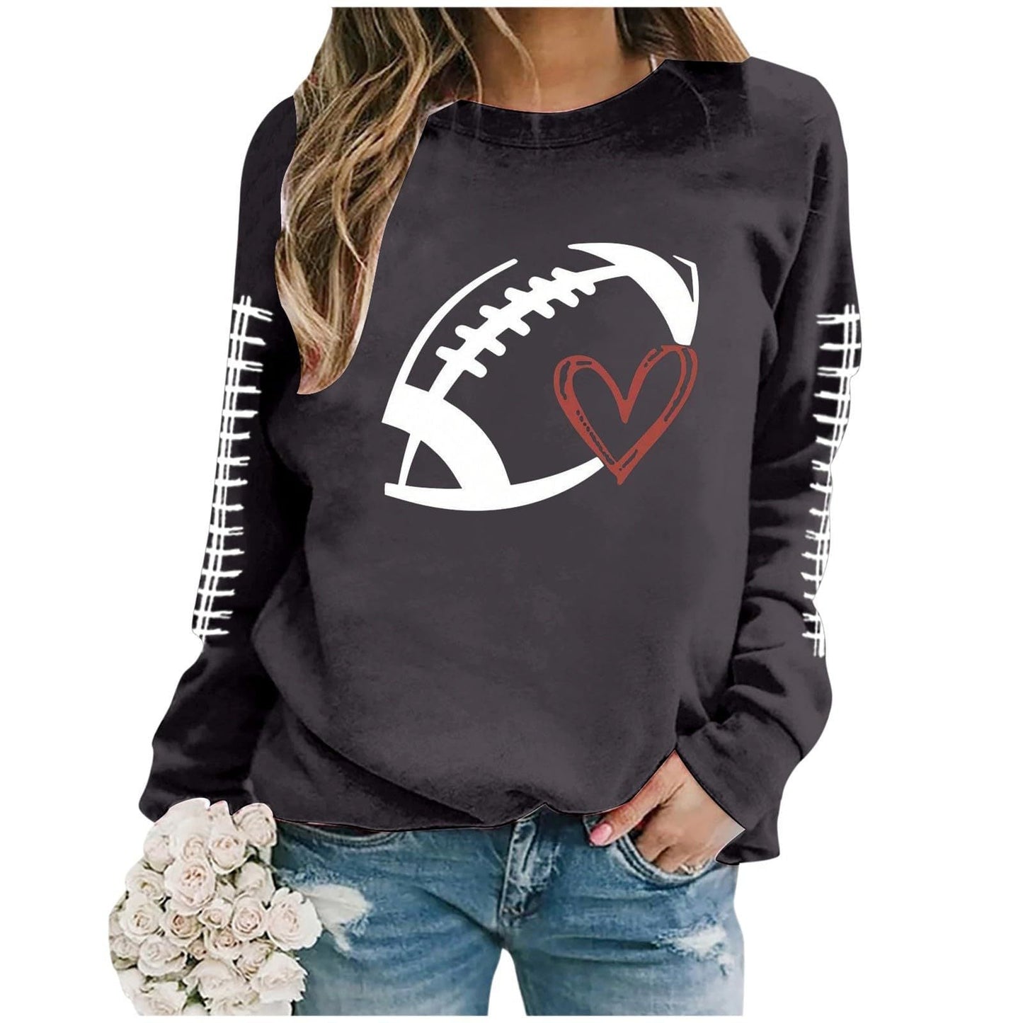 Damen Sweatshirt Fußball-Motiv Lässiger Schnitt Grau