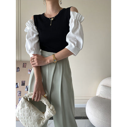Damen Bluse mit Puffärmeln und V-Ausschnitt - Norvielle