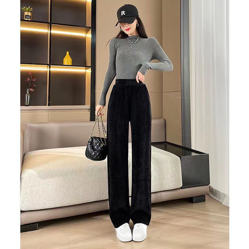 Damen Cordhose Weites Bein Elastischer Bund Hochgeschnitten - Norvielle
