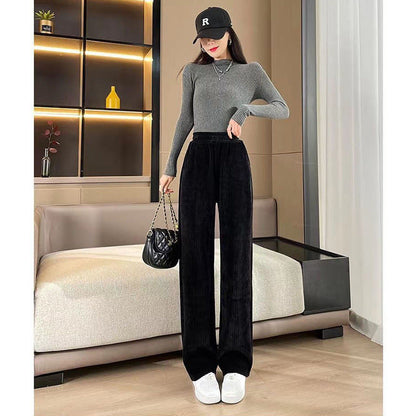 Damen Cordhose Weites Bein Elastischer Bund Hochgeschnitten - Norvielle