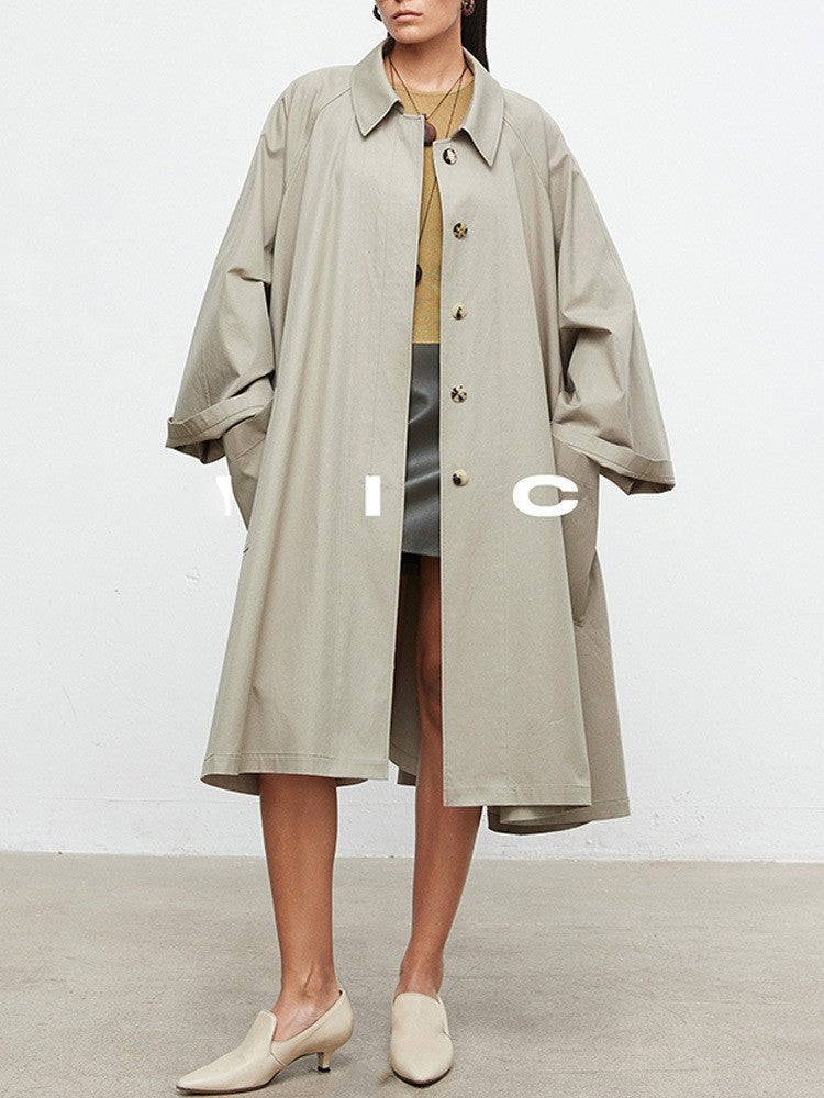 Damen Trenchcoat Lässig Übergroße Ärmel Beige