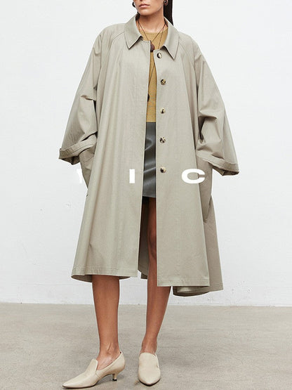 Damen Trenchcoat Lässig Übergroße Ärmel Beige
