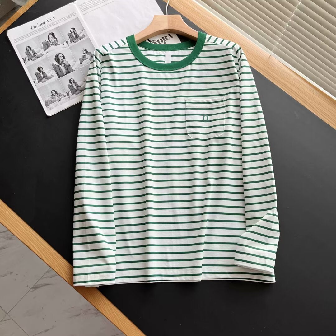 Damen Langarmshirt Gestreift Mit Brusttasche Norvielle