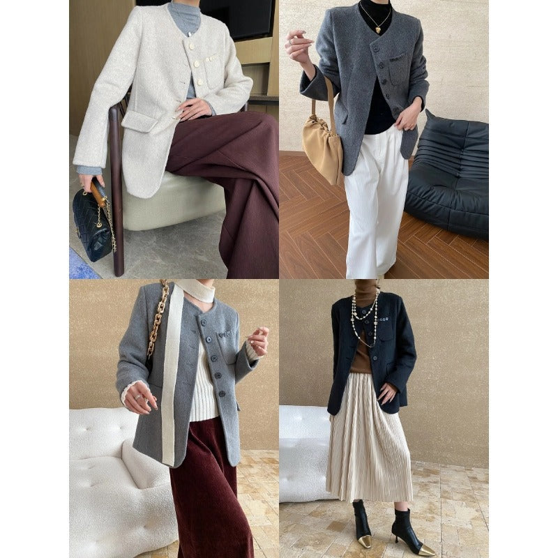 Damen Blazer aus Wolle mit Taschen und Dekor-Knöpfen