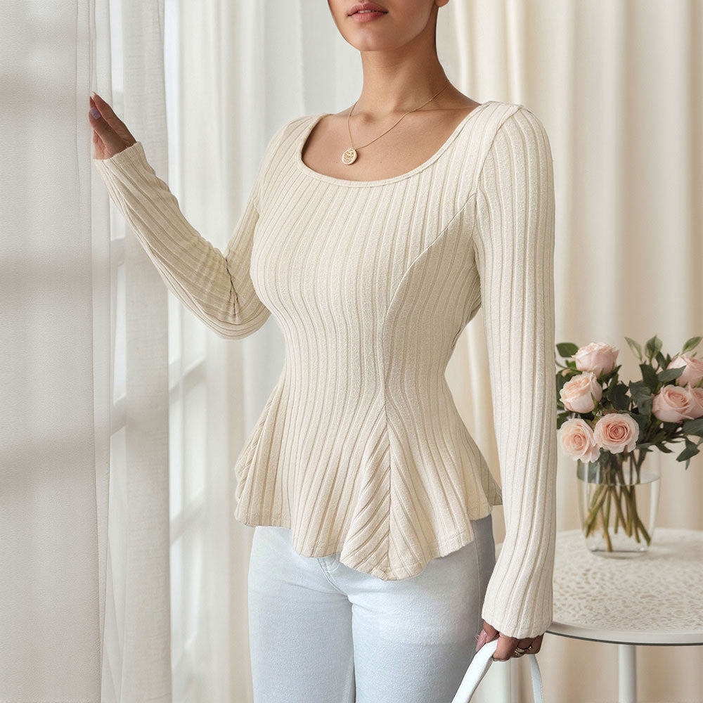 Damen Ripp- Slim Fit Ärmel Eingerollt
