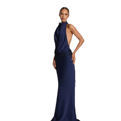 Damen Abendkleid mit Wasserfall-Ausschnitt und Drapierung Norvielle