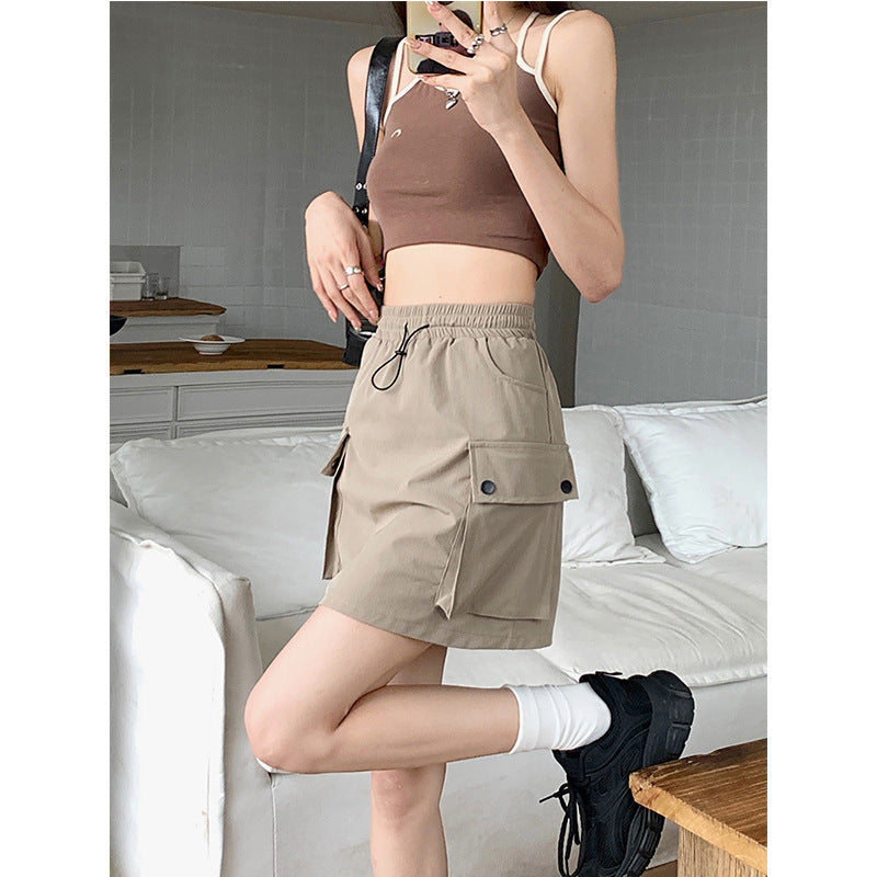 Damen Cargo-Rock Elastischer Bund Praktische Seitentaschen Beige