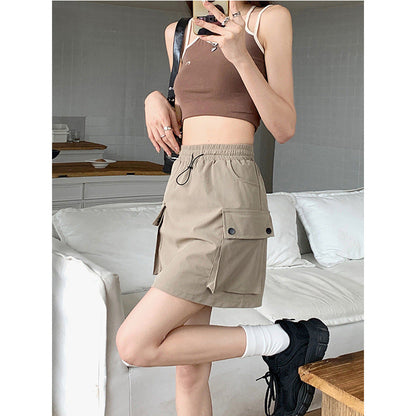 Damen Cargo-Rock Elastischer Bund Praktische Seitentaschen Beige