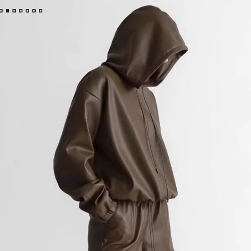 Damen Lederjacke mit Kapuze Kunstleder