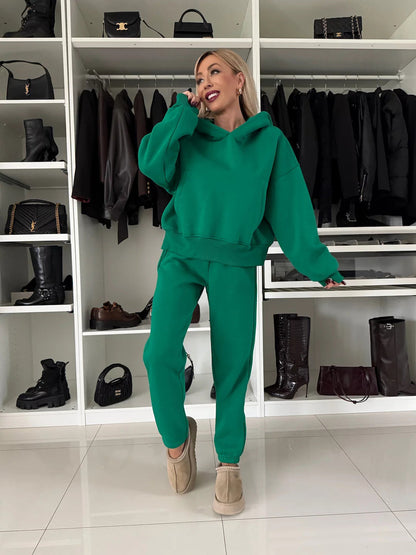 Damen Fleece-Loungewear-Set mit Kapuze elastischer Bund Norvielle