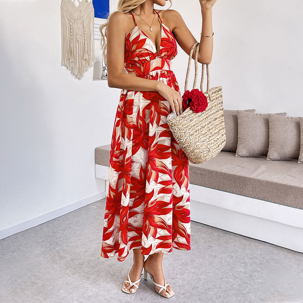 Damen Maxikleid Floralmuster Spaghettiträger Norvielle