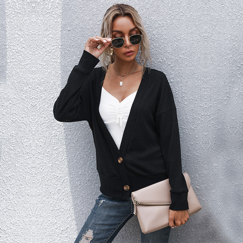 Damen Strickjacke mit Knöpfen Moderner Schnitt Beige - Norvielle