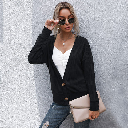 Damen Strickjacke mit Knöpfen Moderner Schnitt Beige - Norvielle