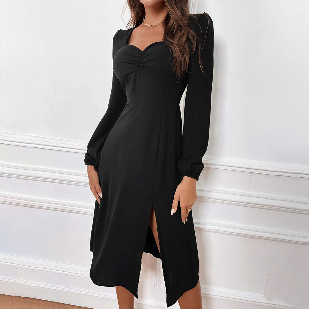 Damen Midikleid Raffung Seitenschlitz Norvielle