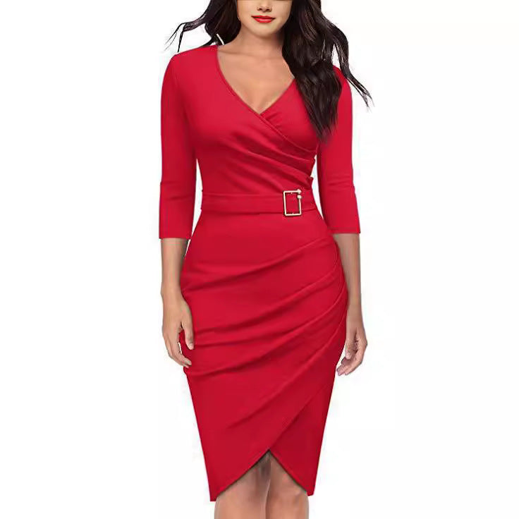 Damen Wickelkleid Raffungselemente Eleganter Gürtel Norvielle
