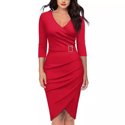 Damen Wickelkleid Raffungselemente Eleganter Gürtel Norvielle