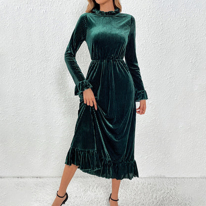 Damen Langarm-Wickelkleid Samt Rüschendetails - Norvielle