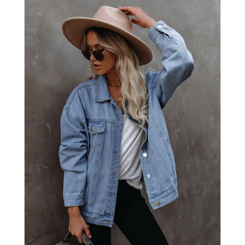 Damen Oversized Denimjacke mit Brusttaschen