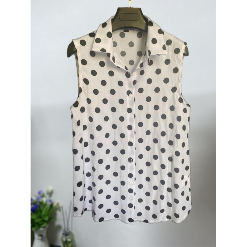 Damen Ärmellose Bluse Punktmuster Weiß