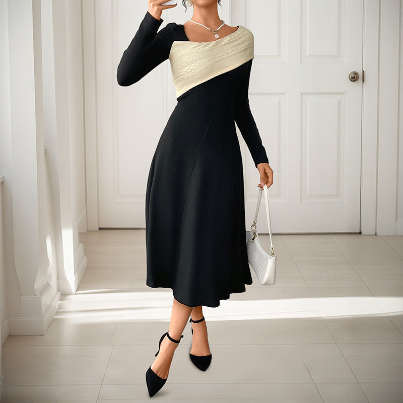 Damen Midikleid Asymmetrischer Kragen Strickoptik Norvielle