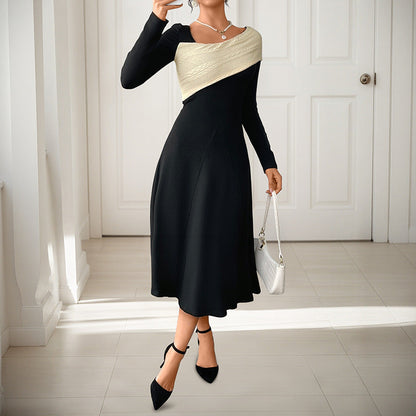 Damen Midikleid Asymmetrischer Kragen Strickoptik Norvielle