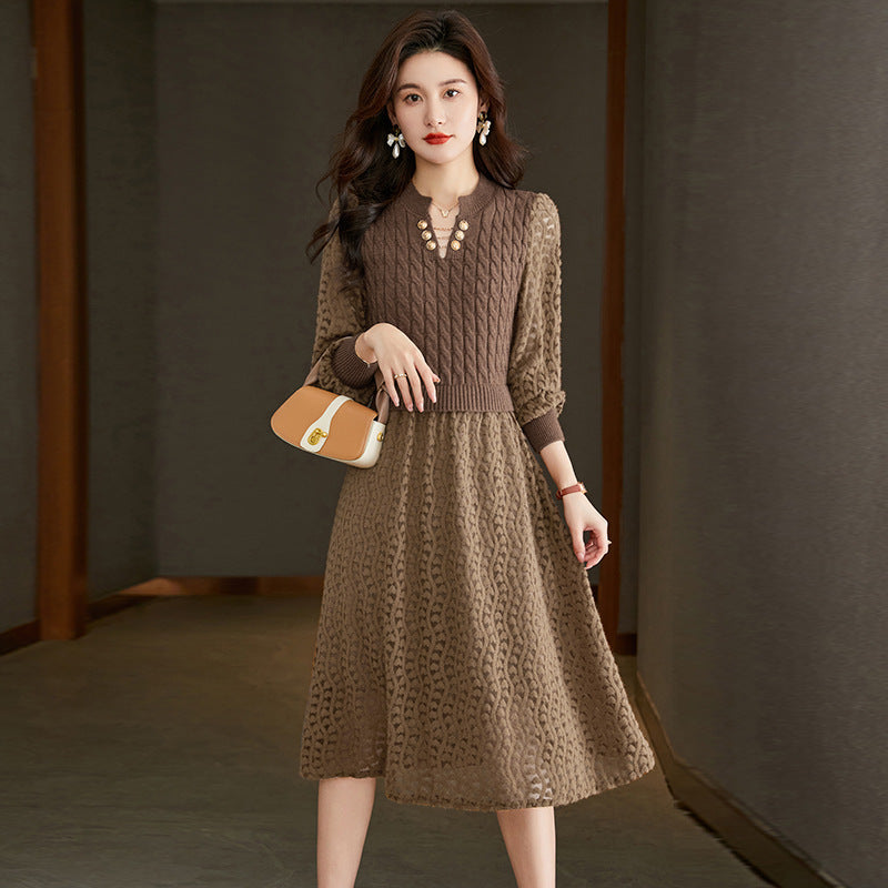 Damen Strickkleid Mittellang A-Linie Norvielle