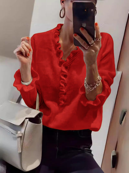 Damen Bluse Rüschendesign Knopfleiste Norvielle