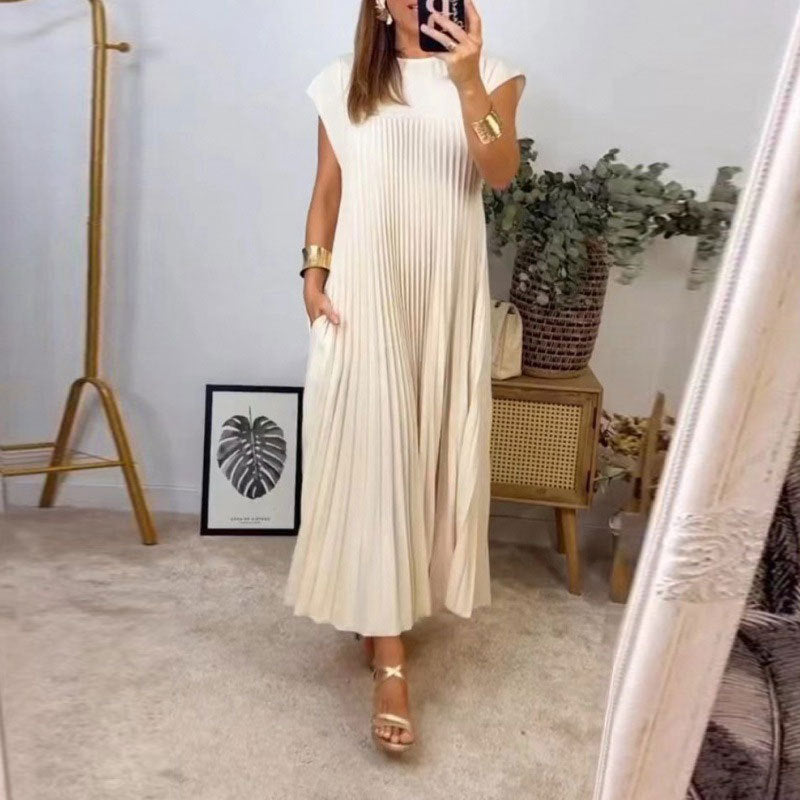 Damen Maxikleid Plissiert Eleganter Schnitt Dekorative Details - Norvielle