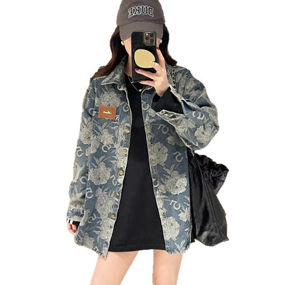 Damen Denimjacke Floralmuster