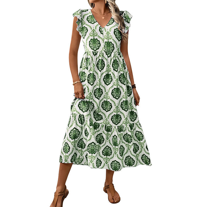 Damen Maxikleid mit Volantärmeln und Blumenmustern Norvielle