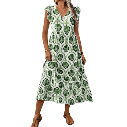 Damen Maxikleid mit Volantärmeln und Blumenmustern Norvielle
