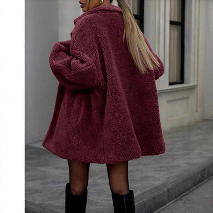 Damen Teddyjacke Kuscheljacke aus Plüsch Beige