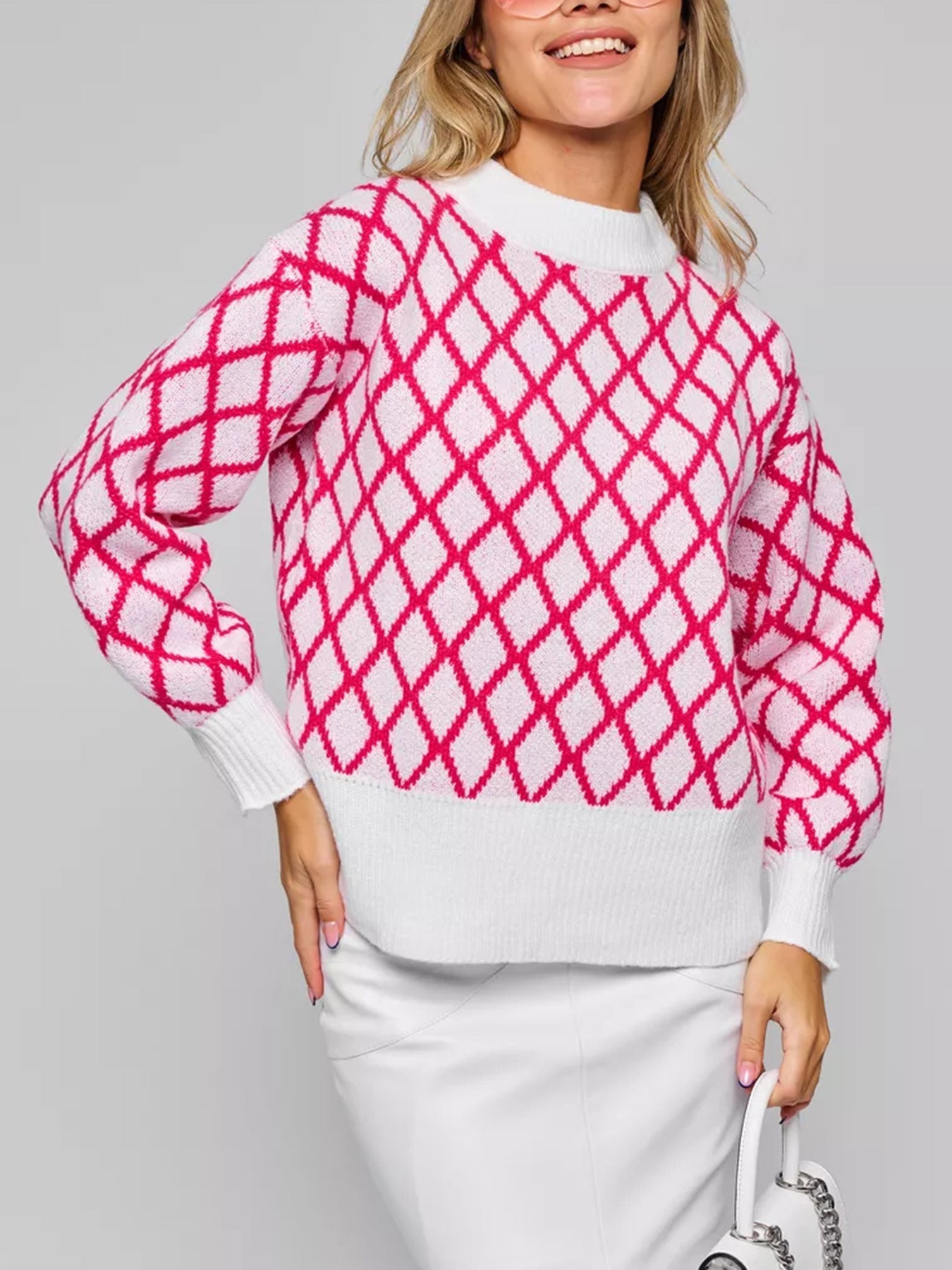 Damen Pullover Rautenmuster Strick Norvielle