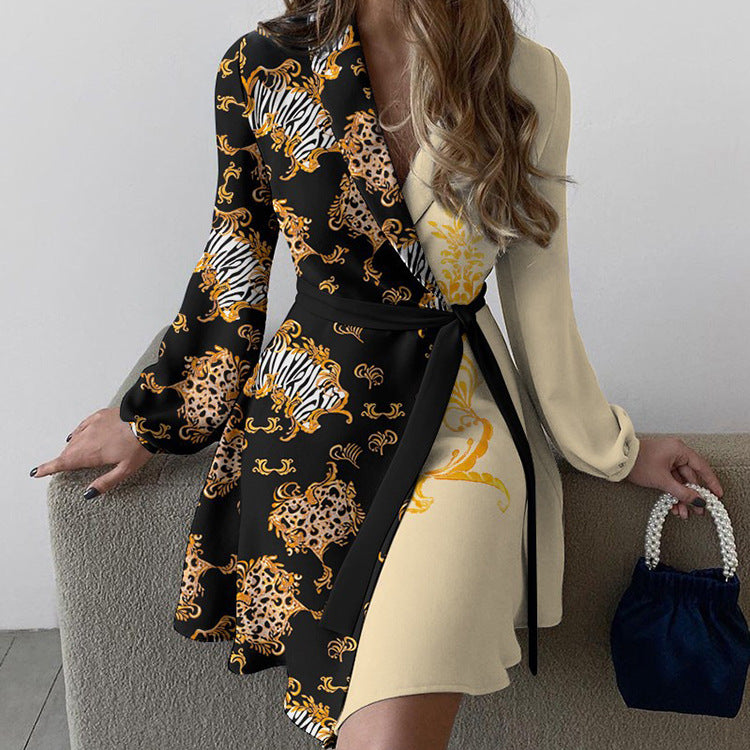 Damen Wickelkleid Animal-Print Gürtel Elegant