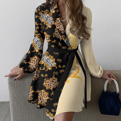 Damen Wickelkleid Animal-Print Gürtel Elegant