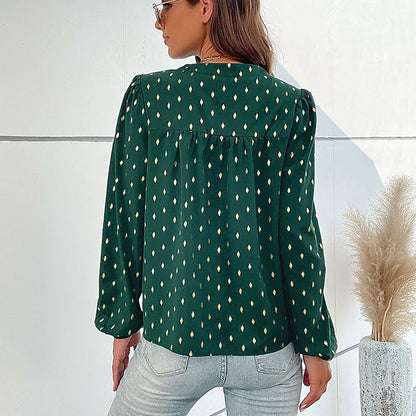 Damen Bluse Punktmuster Knopfleiste Norvielle