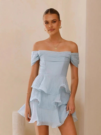 Damen Rüschenkleid Schulterfrei Norvielle