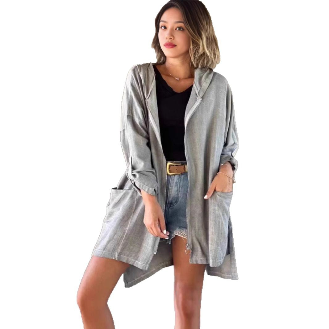Damen Übergangsjacke mit Kapuze und Taschen Hochwertig Norvielle