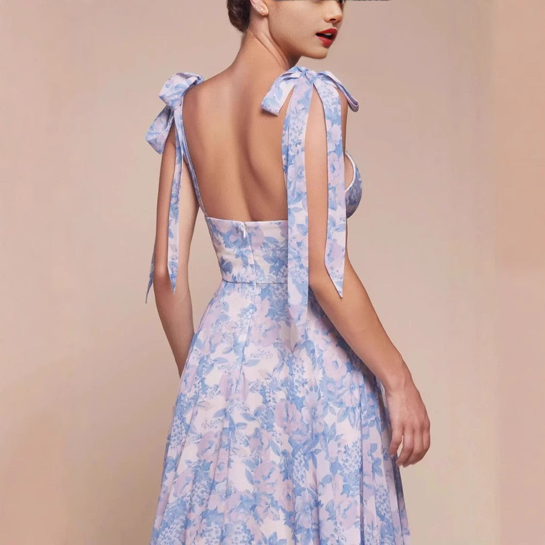 Damen Maxikleid Floralmuster Elegante Trägerdetails