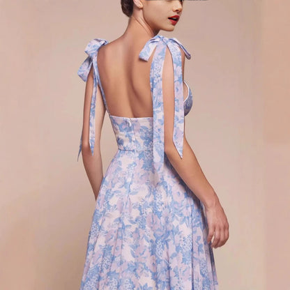 Damen Maxikleid Floralmuster Elegante Trägerdetails