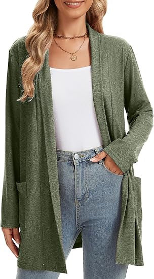 Damen Langarm-Cardigan Offene Front Taschen Norvielle